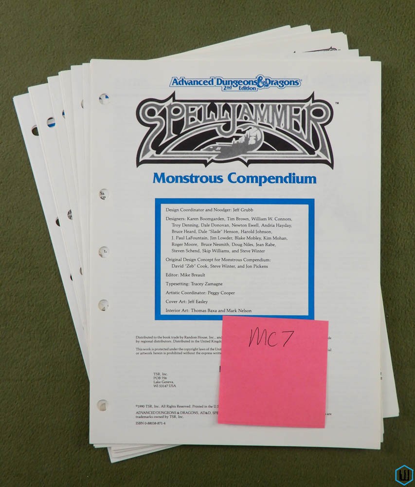 Spelljammer Monstrous Compendium MC7 (Advanced Dungeons Dragons) SHEETS ONLY