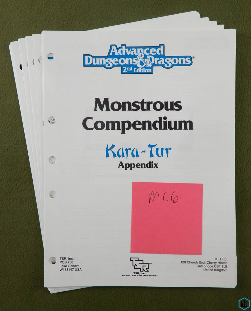 Monstrous Compendium: Kara-Tur MC6 (Advanced Dungeons Dragons) SHEETS ONLY