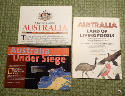 Image for Australia Map Set - Australia Under Siege, A Traveler?s Look at Australia, Australia: Land of the Living Fossils: Lot of 3 (National Geographic Maps)