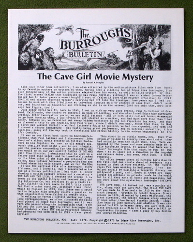 Image for Burroughs Bulletin Original Series #20 - Cave Girl Movie Mystery