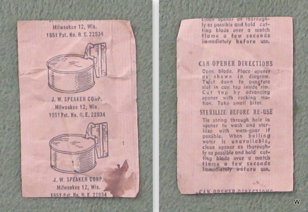 Image for 1951 MILITARY CAN OPENER-IN PACKAGE AND INSTRUCTIONS